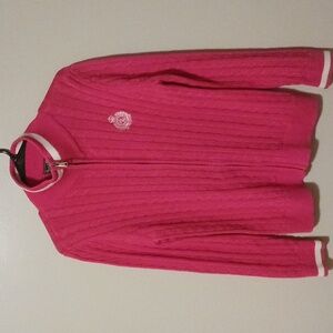Lauren Ralph Lauren Pink Cable Knit Cardigan Sweater Monogram
